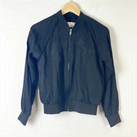 Aritzia Wilfred Free Black Embroidered Bomber Jacket XS - Picture 1 of 7